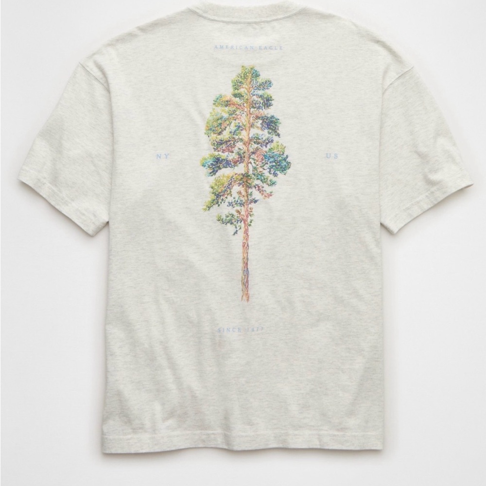 American Eagle AE Boxy Destination Graphic T-Shirt M Gray Tree graphic